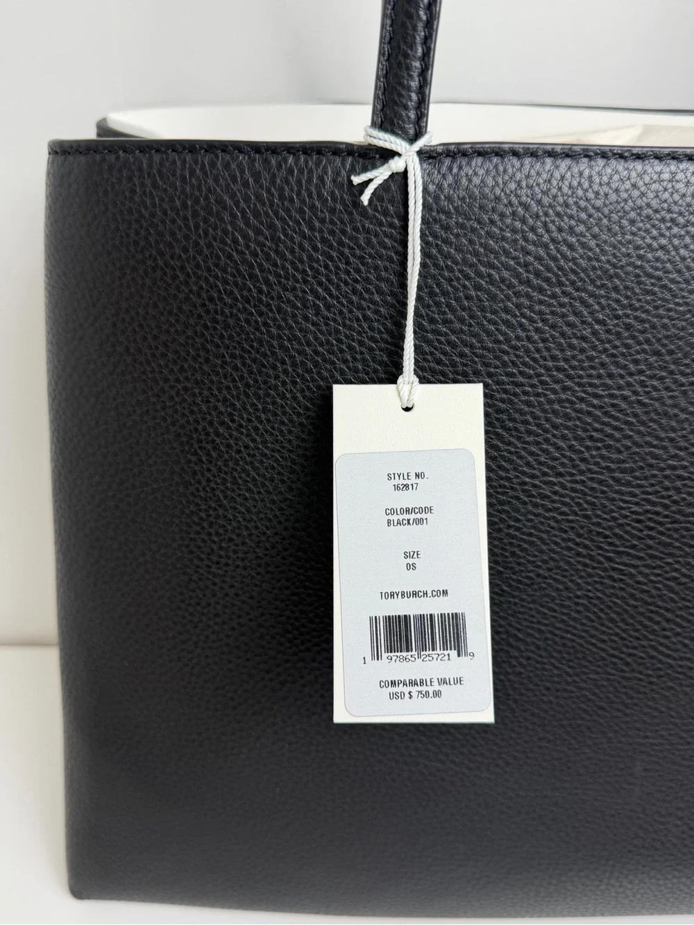 Tory Burch Britten Black Leather Top-Handle Tote with White Trim